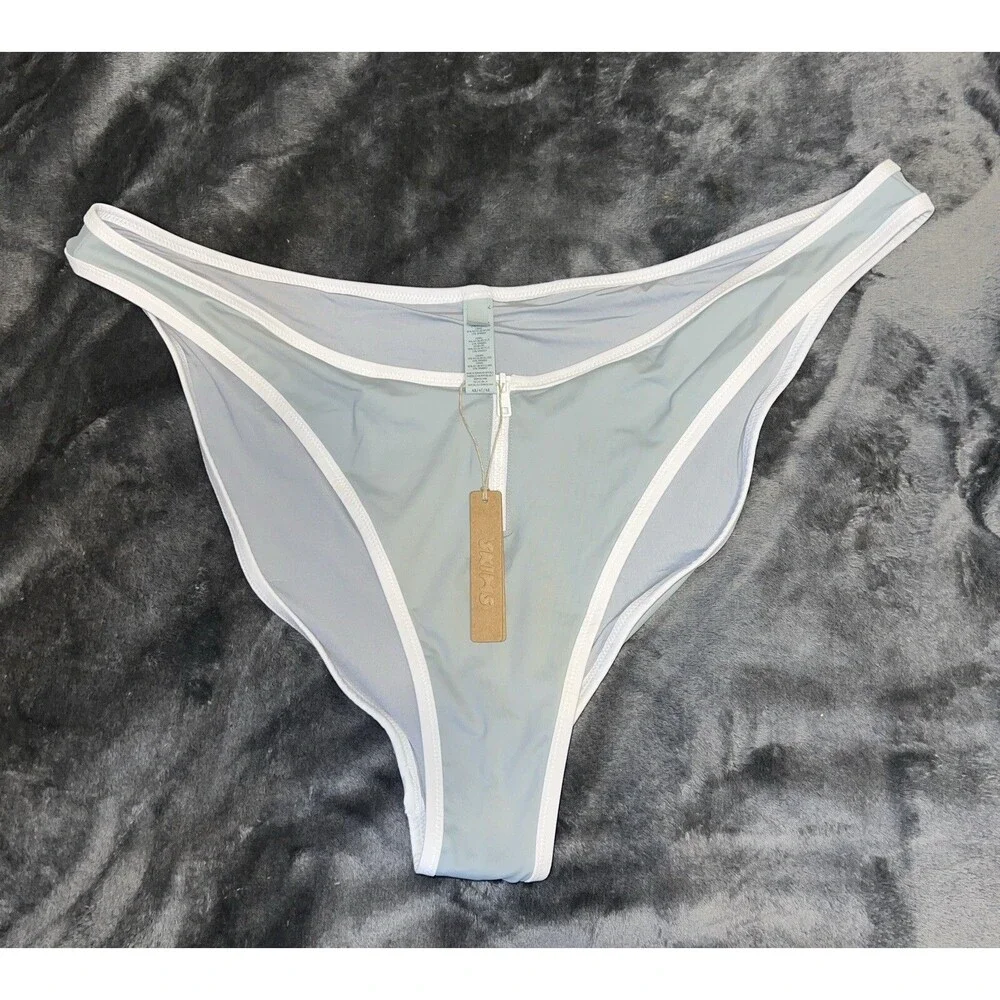 4X SKIMS Sporty Zip-Up Swim Dipped Tanga Bottom Style Bb-TNG-3022 Color -Pacific
